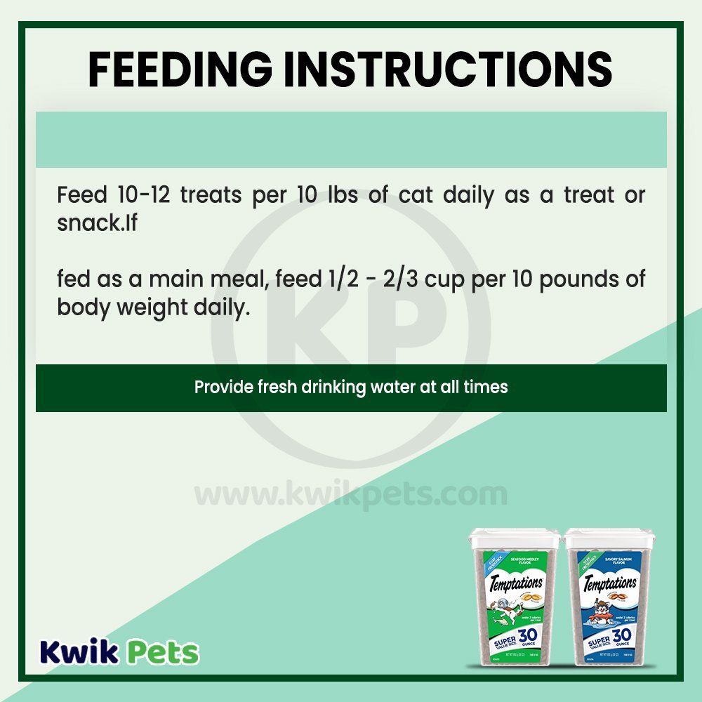 Feeding Instruction - Temptations Classics Crunchy & Soft Adult Cat Treats Savory Salmon 30-oz