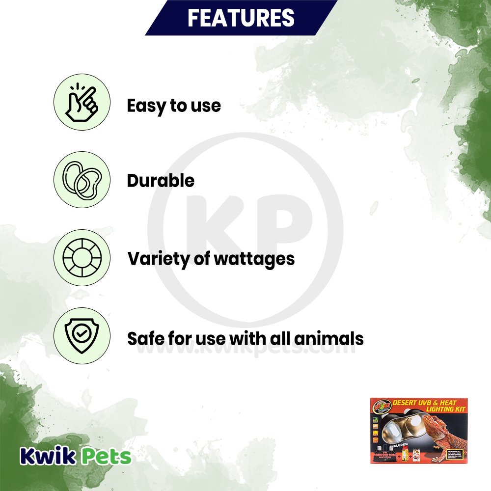 Zoo Med Desert UVB & Heat Lighting Kit Features