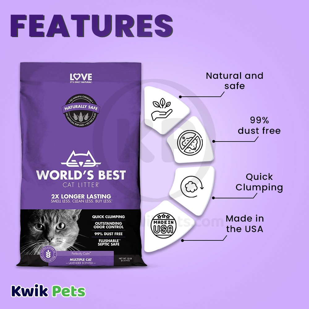 Features - World's Best Cat Litter Multiple Cat Lavender Scented Formula 15-lb
