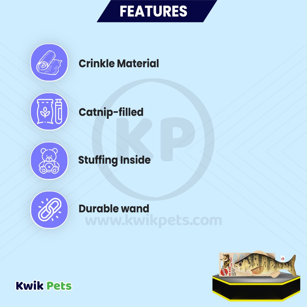Features of Ethical Pet Spot Gone Fishin' Teaser Wand Cat Toy with Catnip Assorted