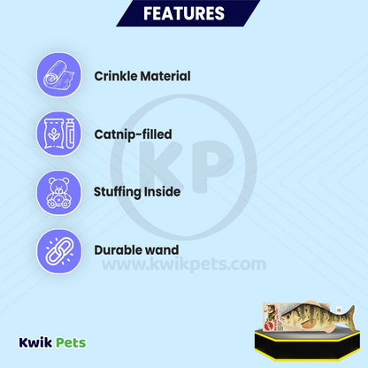 Features of Ethical Pet Spot Gone Fishin' Teaser Wand Cat Toy with Catnip Assorted