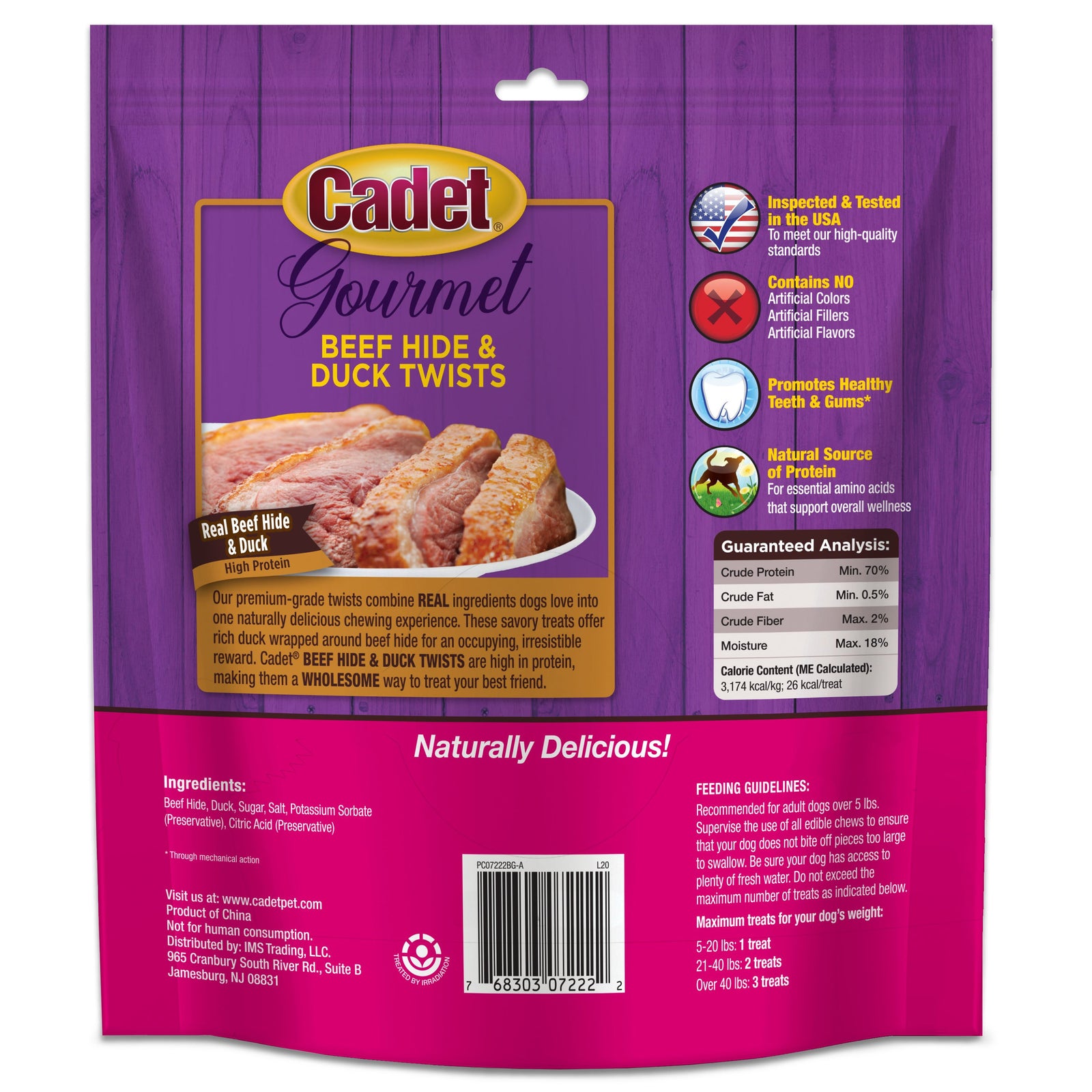 Cadet Gourmet Beef Hide & Duck Dog Twist Sticks Beef Hide & Duck, 5 In , 50ct, Cadet