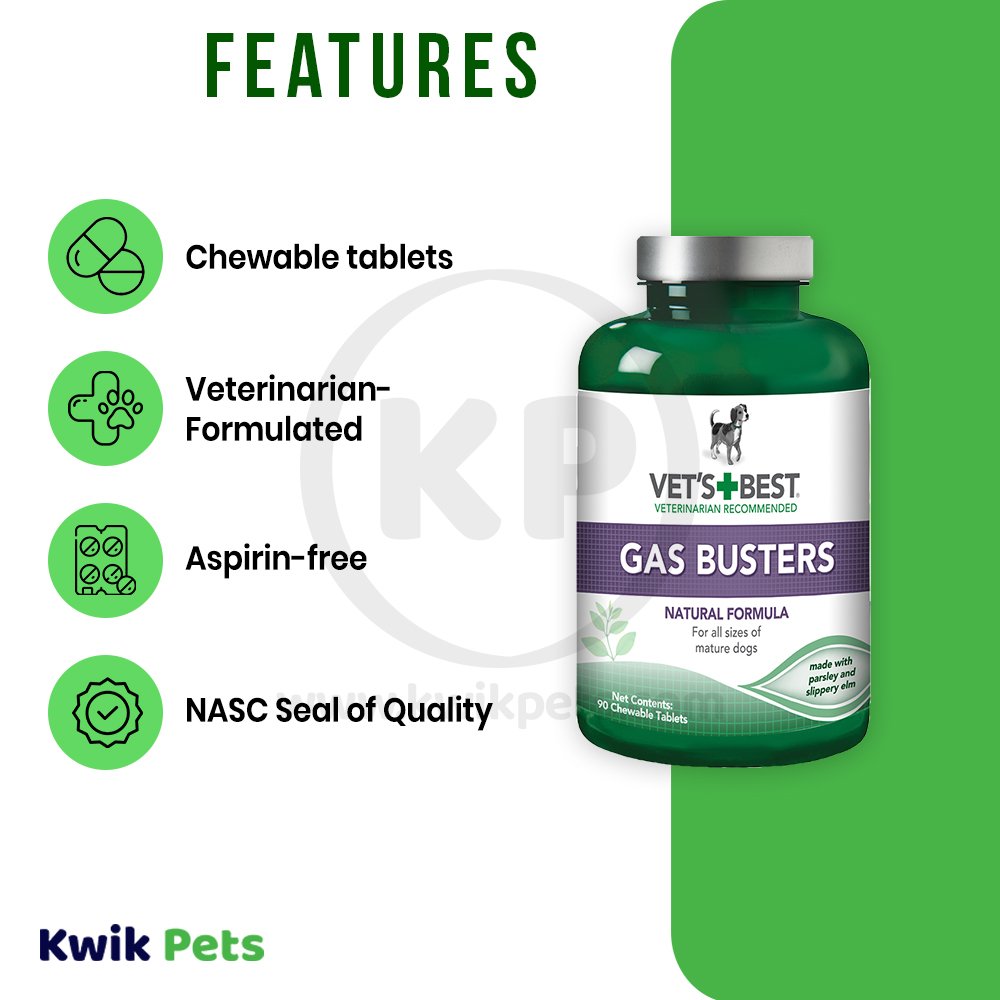 Vet's Best Gas Busters Chewable Tablets Digestive Supplement For Dogs, 90 Ct, Vet's Best