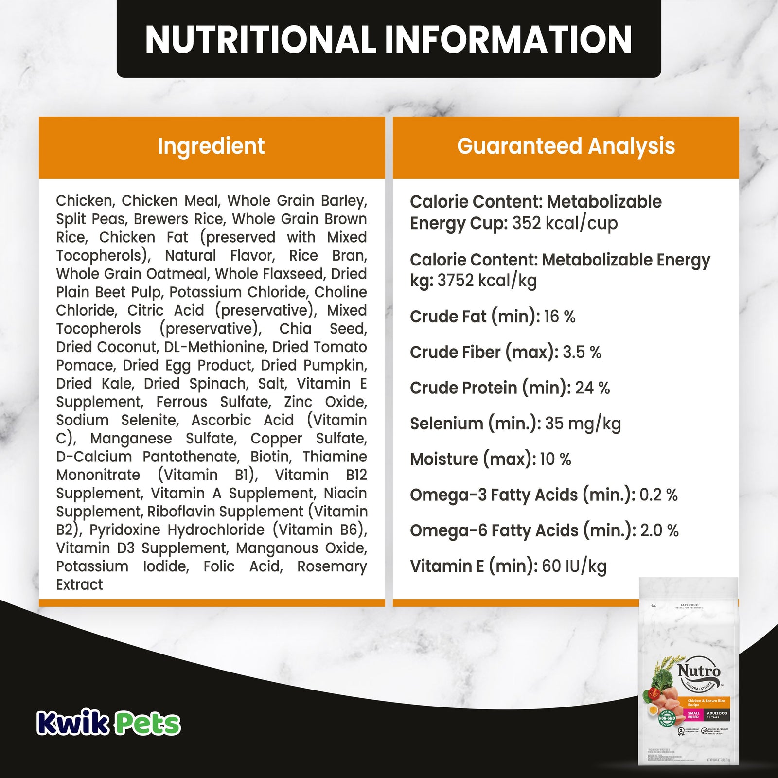 Nutritional Information of Nutro Natural Choice Chicken & Brown Rice Small Breed Adult Dry Dog Food 5-lb