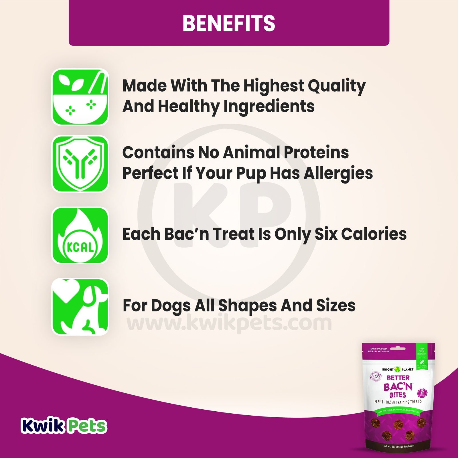 Benefits of Bright Planet Better Bac'n Bites Plant-Based Training Dog Treats 5-oz
