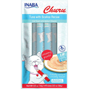 Inaba Churu Creamy Purée Lickable Cat Treats Tuna with Scallop Recipe 0.5-oz Tubes 4 Count, Kwik Pets