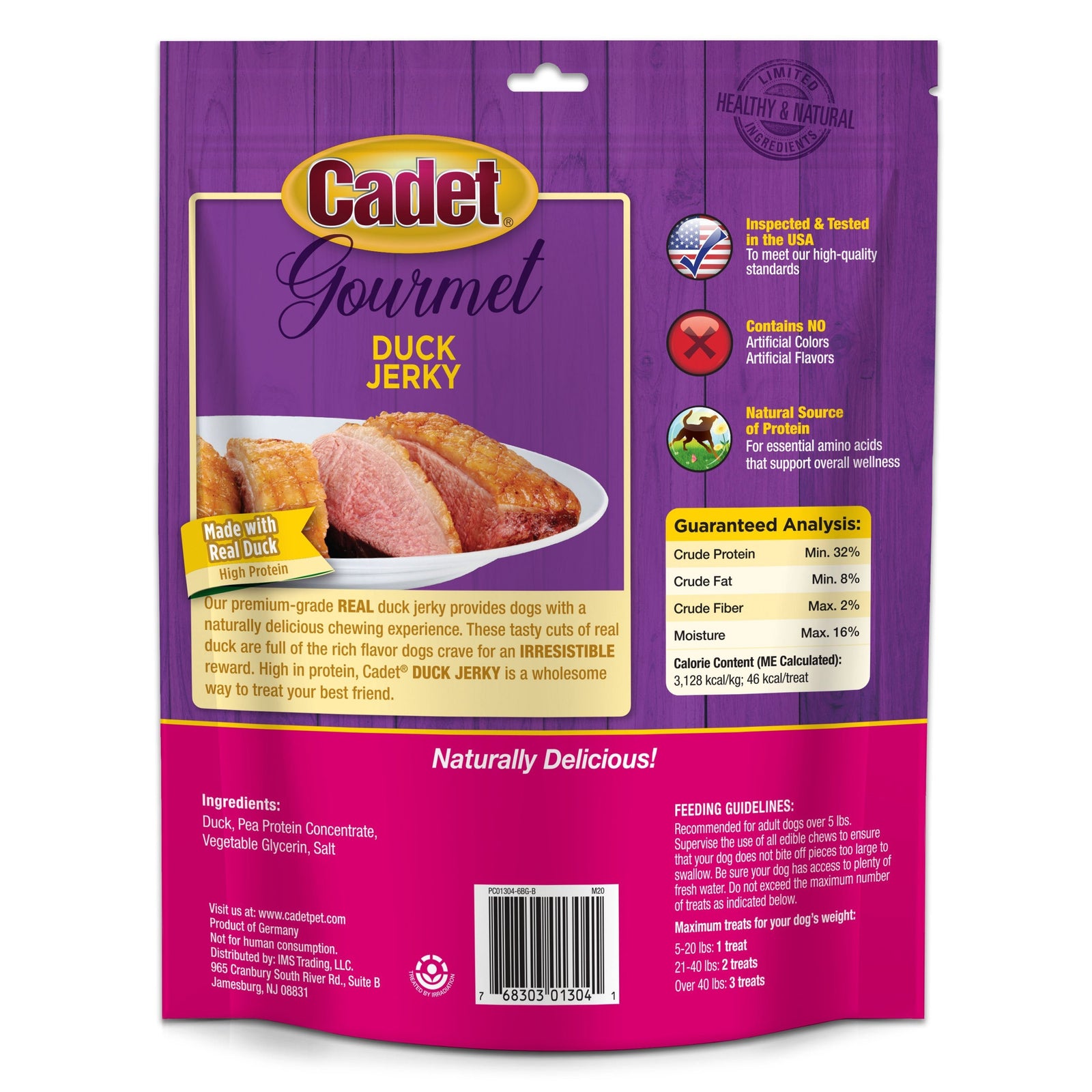 Back of Cadet Gourmet Duck Jerky for Dogs Treats 14-oz