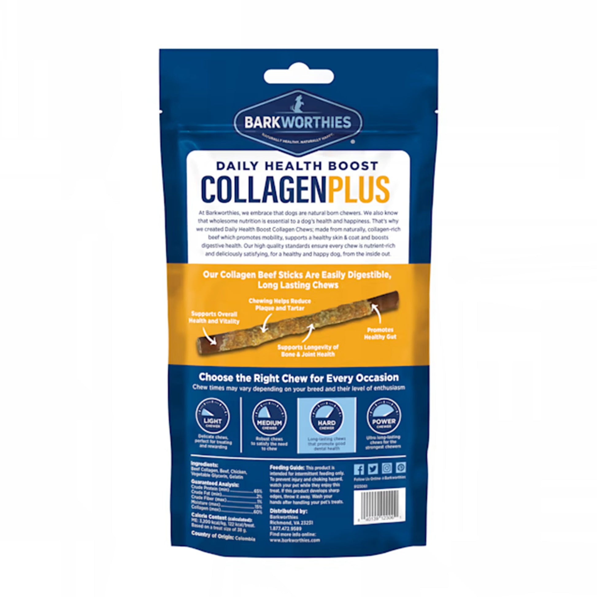 Back of Barkworthies Chicken Wrapped Collagen 6" 3 pk