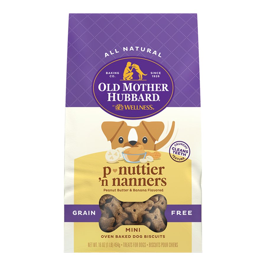Old Mother Hubbard by Wellness Classic P-Nuttier 'N Nanners Grain-Free Mini Oven-Baked Biscuits Dog Treats 16-oz, Kwik Pets