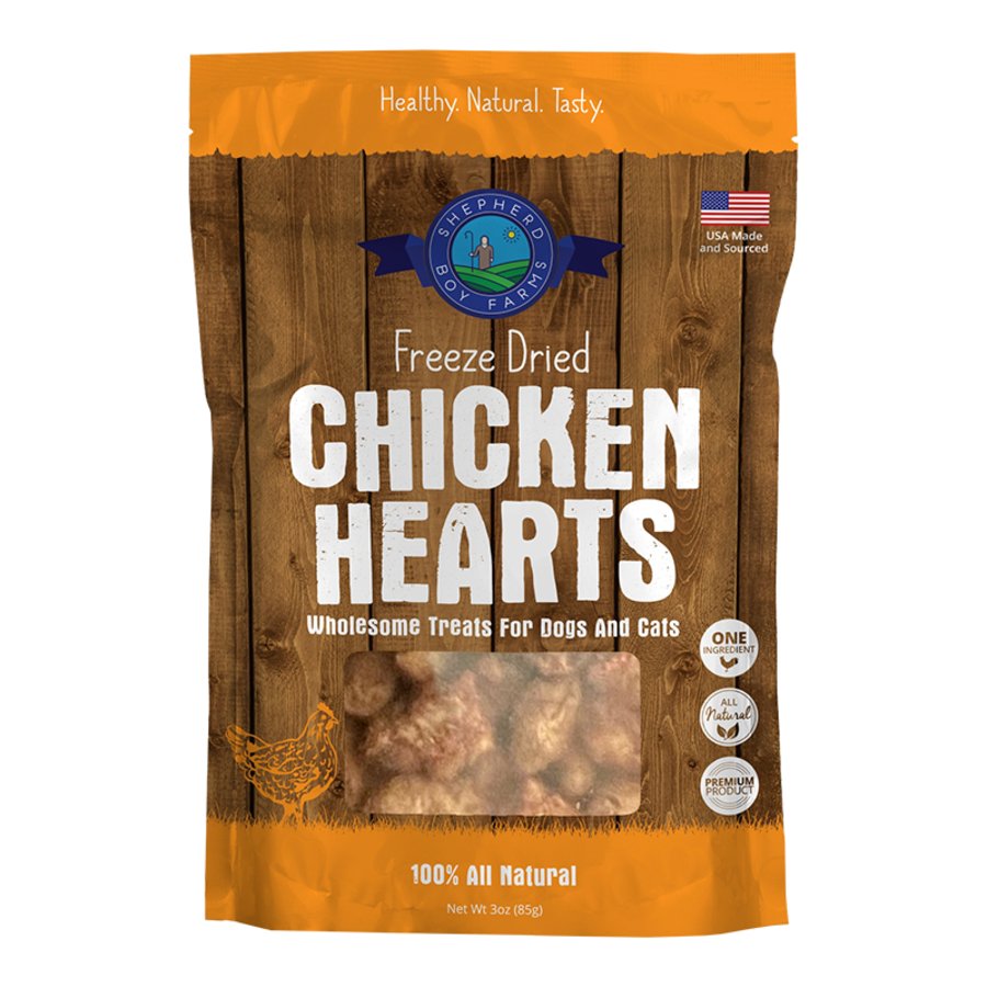 Shepherd Boy Farms Chicken Hearts Freeze Dried Dog & Cat Treats 3-oz, Kwik Pets