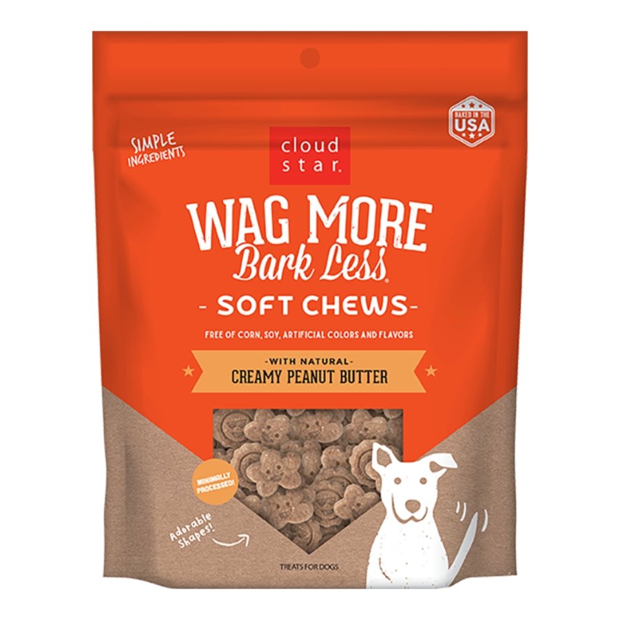Cloud Star Wag More Bark Less Grain Free Soft Chews Dog Treats with Natural Peanut Butter & Apples 20-oz, Kwik Pets