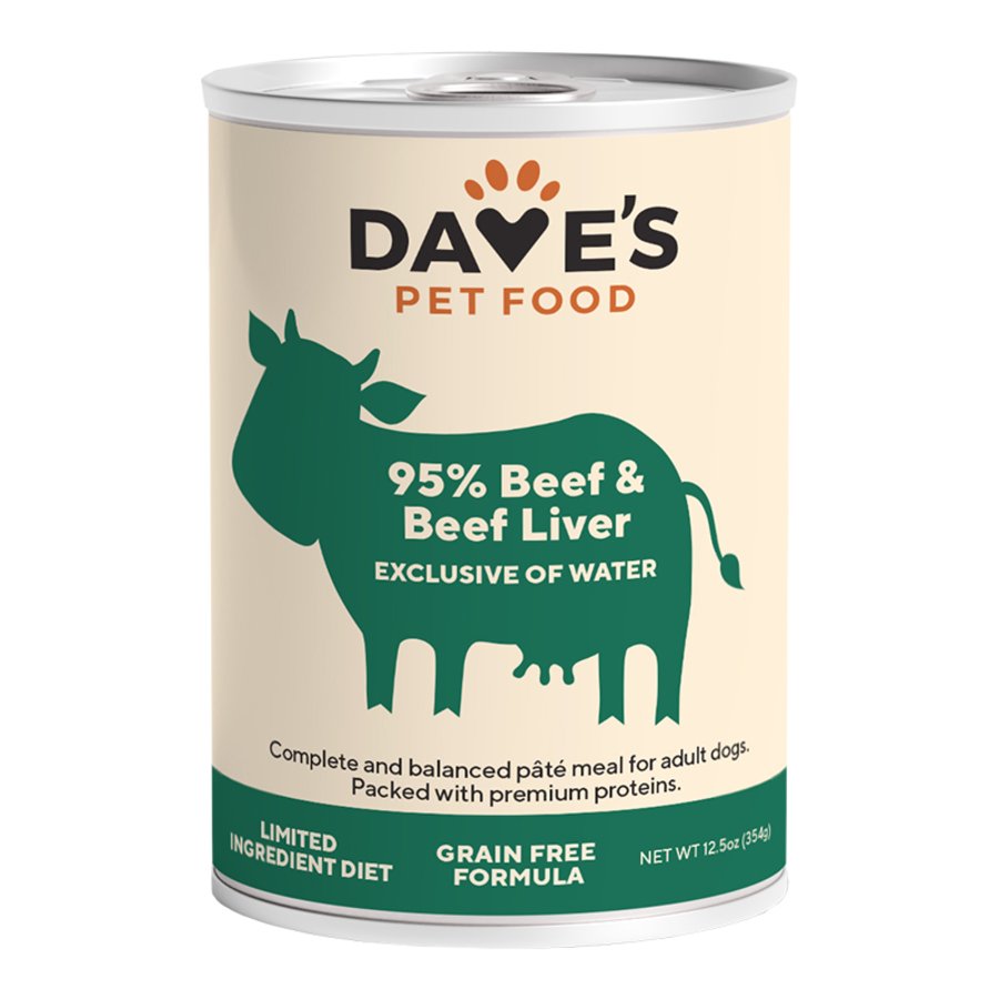 Dave's Pet Food 95% Premium Beef & Beef Liver Pate Grain-Free Canned Wet Dog Food 12.5-oz, Kwik Pets