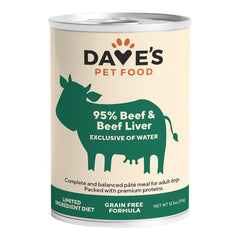 Dave's Pet Food 95% Premium Beef & Beef Liver Pate Grain-Free Canned Wet Dog Food 12.5-oz