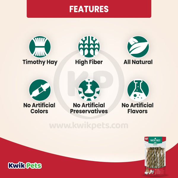 Oxbow Animal Health Timothy CLUB Hay Twists Small Animal Treat 6 Count, Kwik Pets