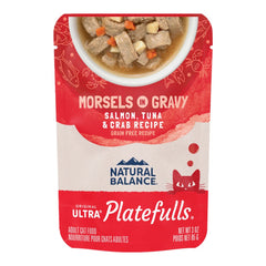 Natural Balance Pet Foods Original Ultra Platefulls Morsels in Gravy Wet Cat Food Salmon Tuna & Crab 3-oz