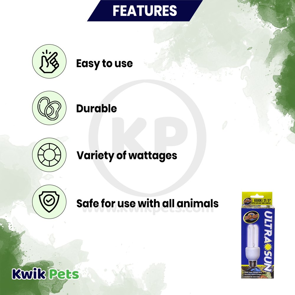 Zoo Med Ultra Sun Super Daylight Mini Compact Fluorescent Lamp White 5-in, Kwik Pets