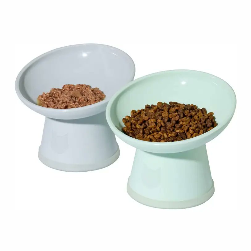 Necoichi Tilted Stress Free Raised Cat Food Bowl Basic Edition 2 Count Smoky Mint