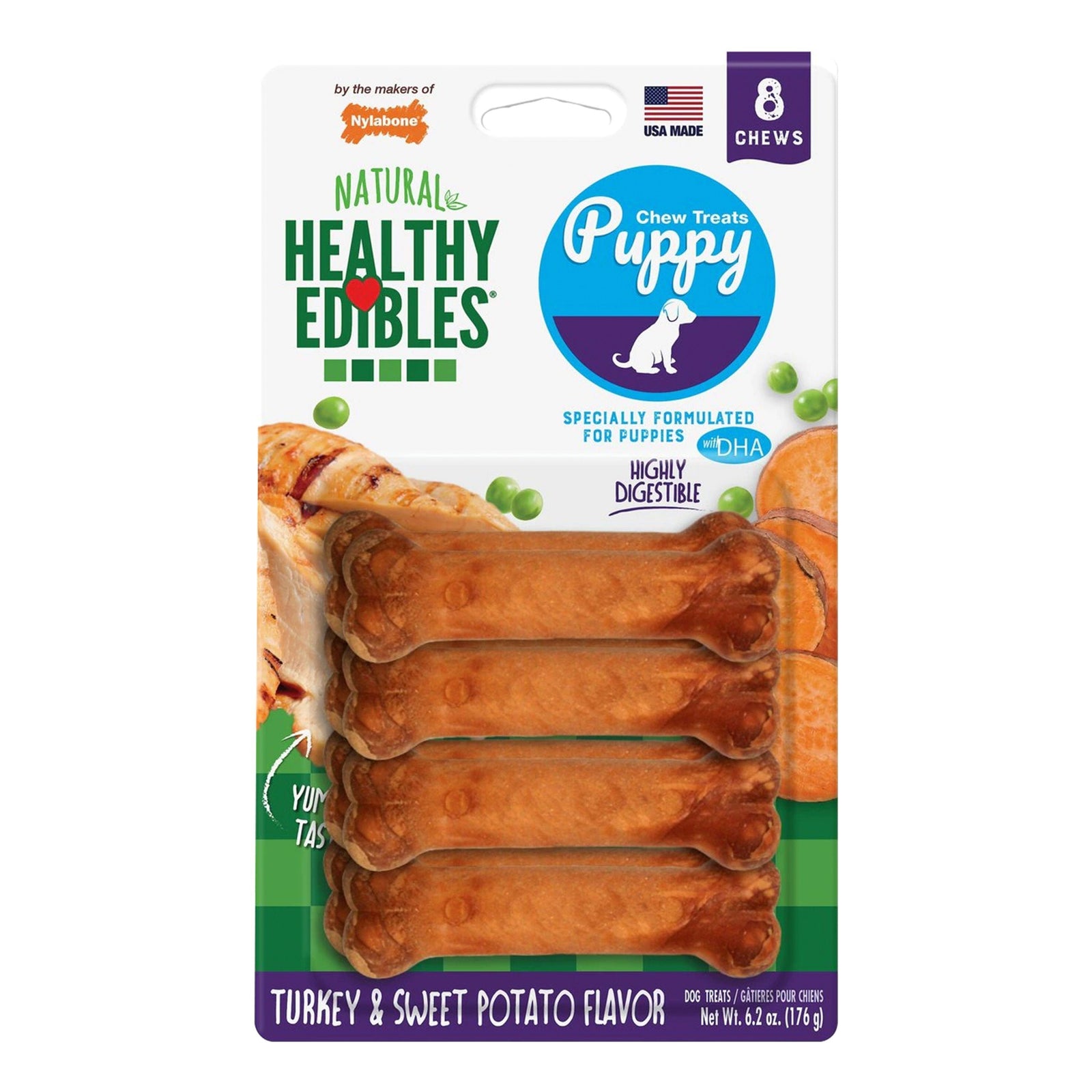 Nylabone Healthy Edibles Puppy Chew Treats Turkey & Sweet Potato XS/Petite - Up To 15 lbs 8 Count