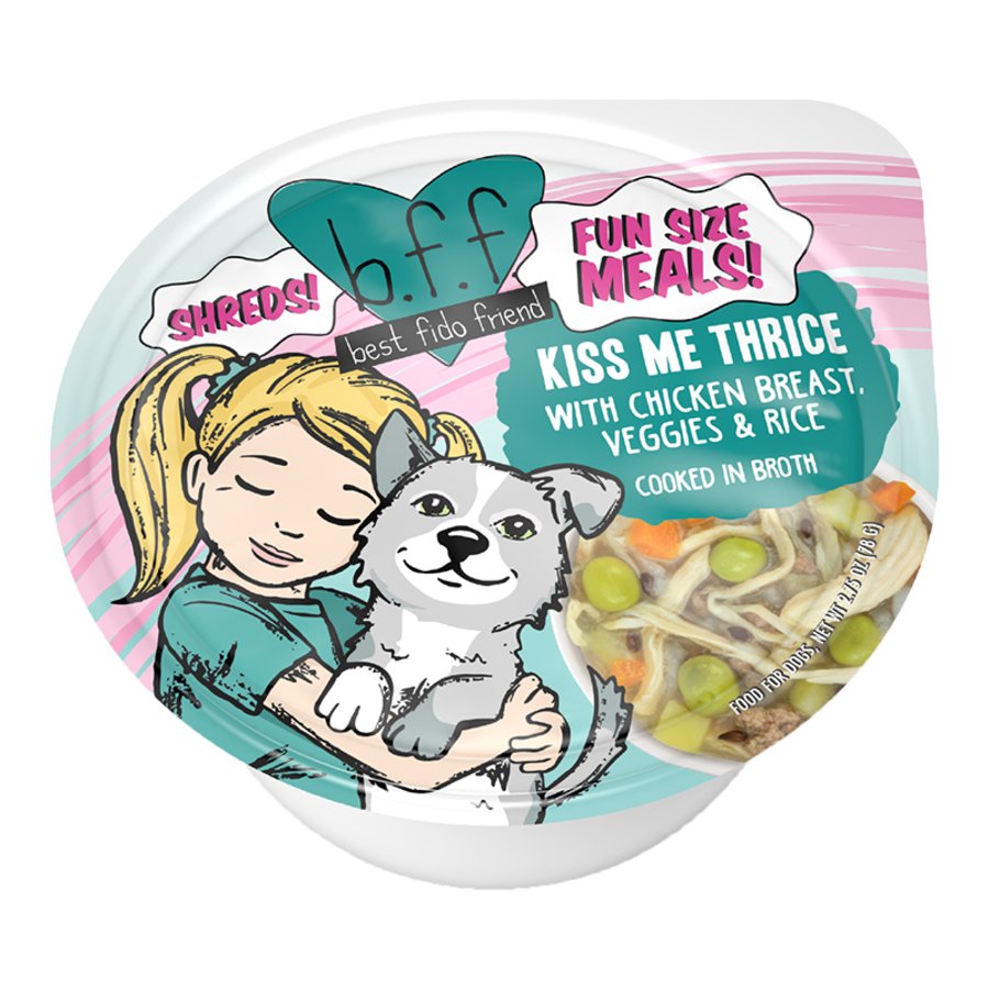 Weruva B.F.F. Dog Fun Size Kiss Me Thrice Chicken, Veggies & Rice Wet Dog Food Cups 2.75-oz, Kwik Pets