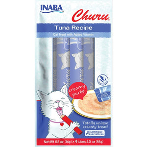 Inaba Churu Creamy Purée Lickable Cat Treats Tuna Recipe 0.5-oz Tubes 4 Count, Kwik Pets
