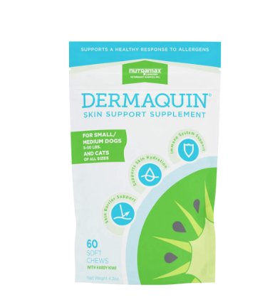Nutramax Dermaquin Skin Support Soft Chew Supplement for Dogs & Cats Small & Medium 60 Count