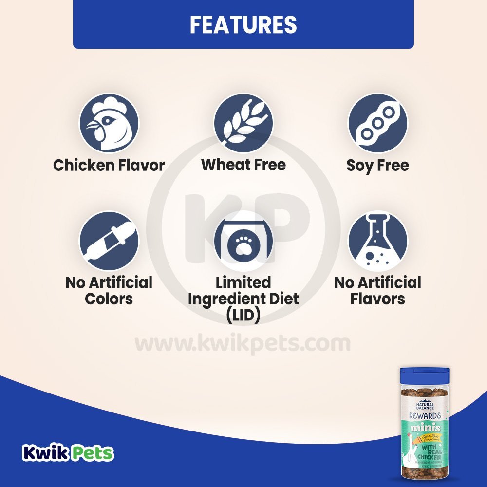 Features of Natural Balance Pet Foods Rewards Minis Soft & Meaty Dog Treats Chicken 5.3-oz