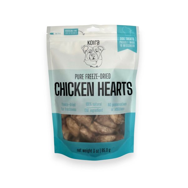 Koira Freeze-Dried Chicken Hearts Dog Treats 4-oz, Kwik Pets