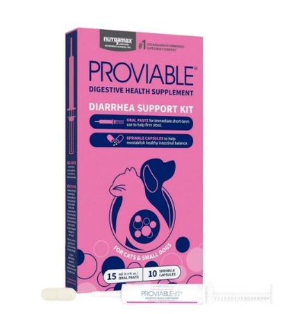 Nutramax Laboratories Proviable Digestive Health Diarrhea Support Kit for Cats and Small Dogs Oral Paste & Sprinkle Capsules 10 Count