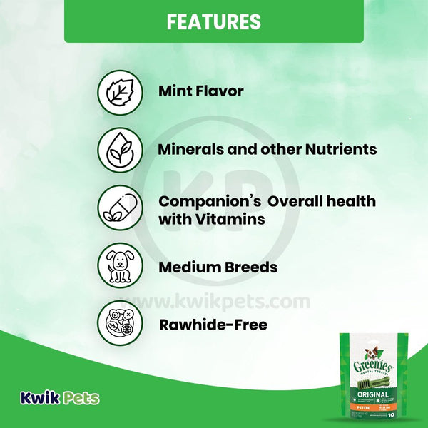 Features of Greenies Original Dog Dental Treats Petite 6-oz 10 Count