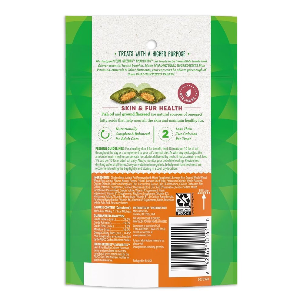 Details - Greenies Feline Smartbites Healthy Skin & Fur Health Cat Treats Chicken 2.1-oz