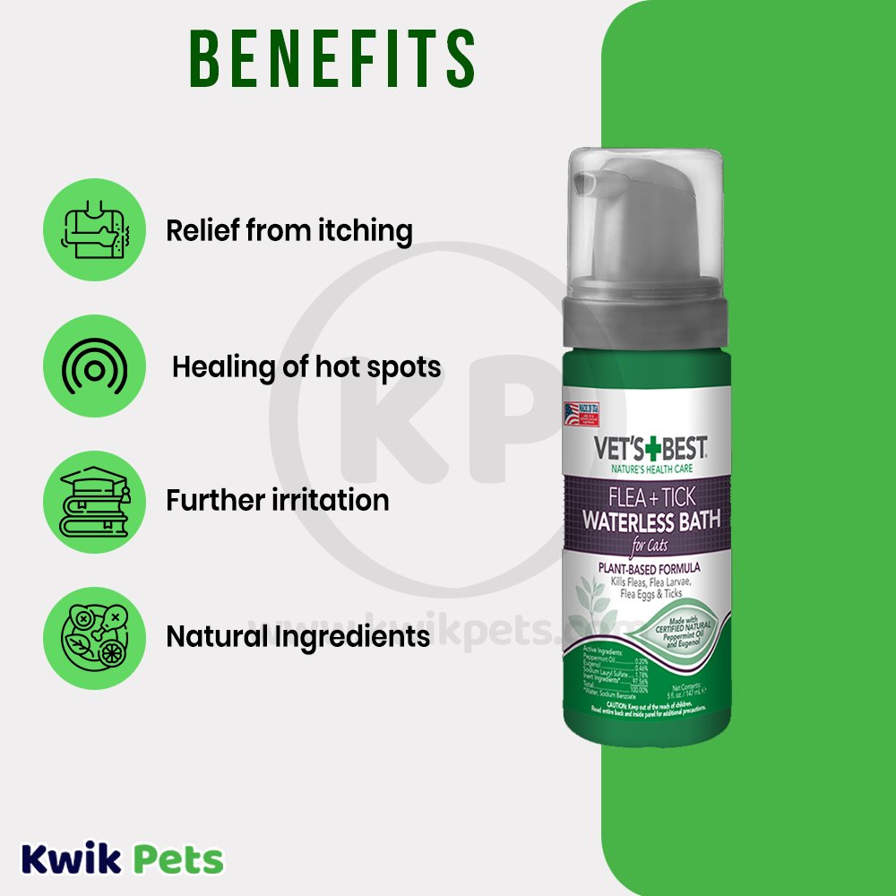 Vet's Best Flea & Tick Cat Waterless Bath Foam 5-oz, Vet's Best