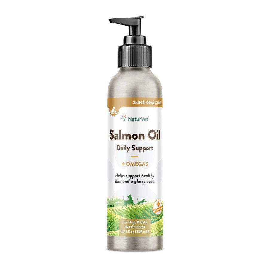 NaturVet Salmon Oil Skin Coat Care Plus Omegas Food Supplement For Dogs & Cats 8.75-oz, Kwik Pets