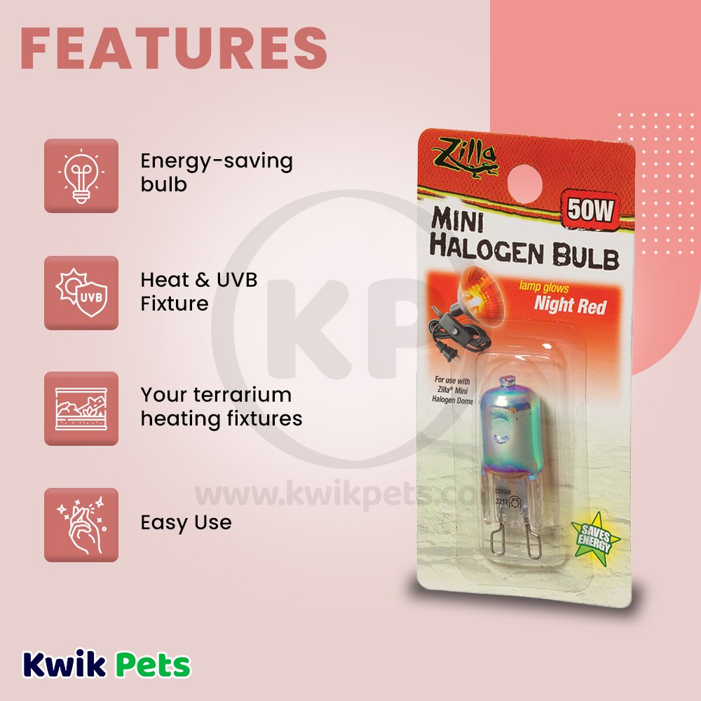 Zilla Light & Heat Mini Halogen Bulbs Night Red, 50W, Zilla