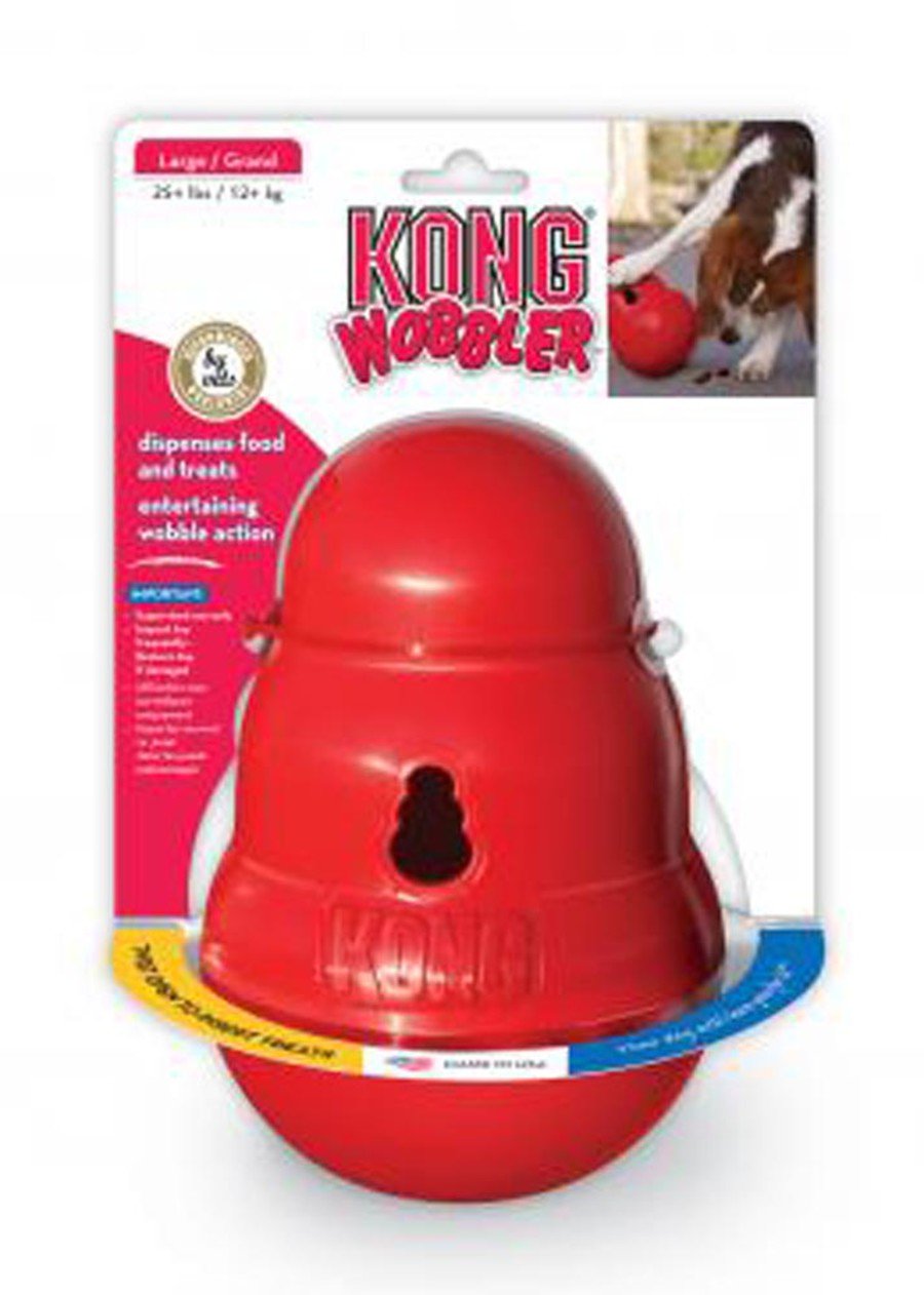 KONG Wobbler Food and Treat Dispenser Dog Toy Red Large, Kwik Pets