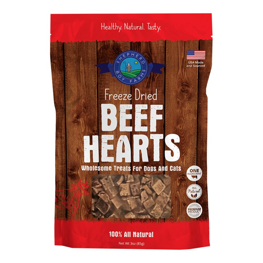 Shepherd Boy Farms Beef Hearts Freeze Dried Dog & Cat Treats 3-oz, Kwik Pets