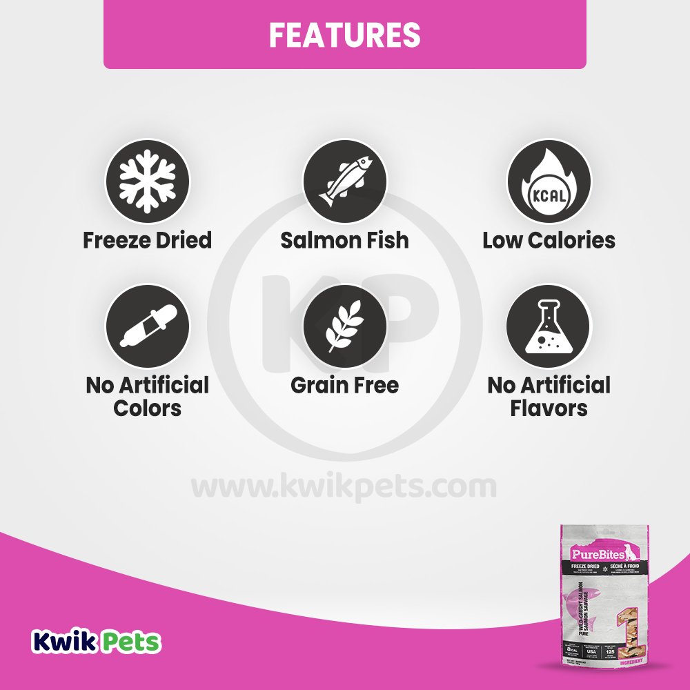 Features of PureBites Salmon Freeze Dried Pure Dog Treats 2.47-oz