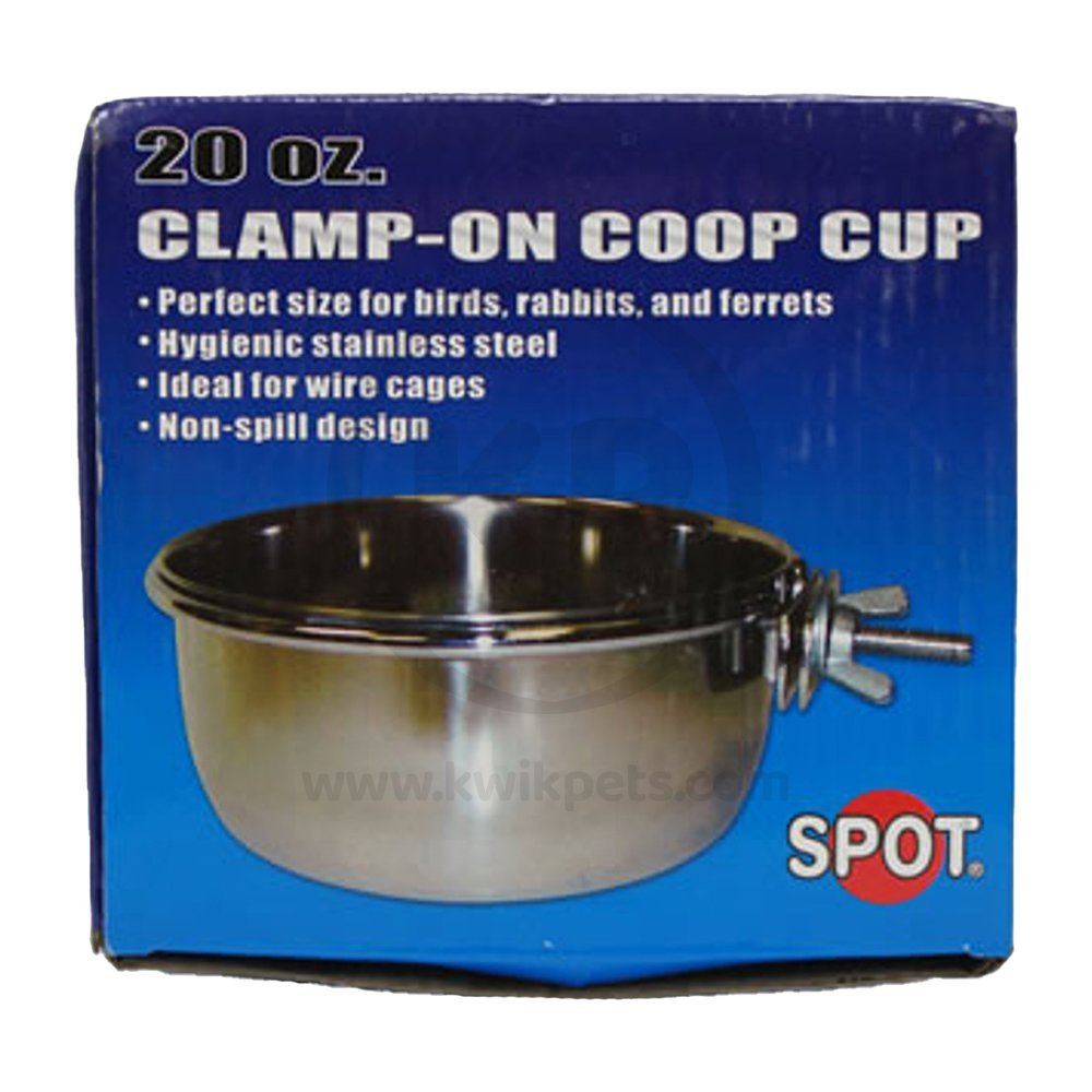 Front of Ethical Pet Spot Stainless Steel Bird Coop Cup with Bolt Clamp 20-oz