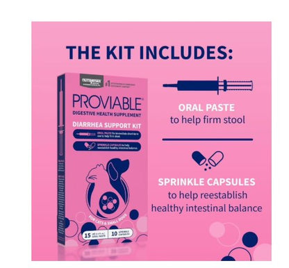 Nutramax Laboratories Proviable Digestive Health Diarrhea Support Kit for Cats and Small Dogs Oral Paste & Sprinkle Capsules 10 Count