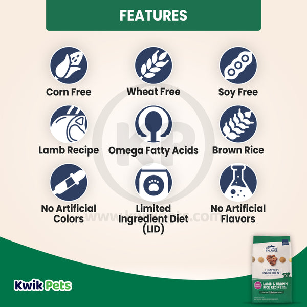 Features of Natural Balance Pet Foods Limited Ingredient Small Breed Dry Dog Food Lamb & Brown Rice 12-lb