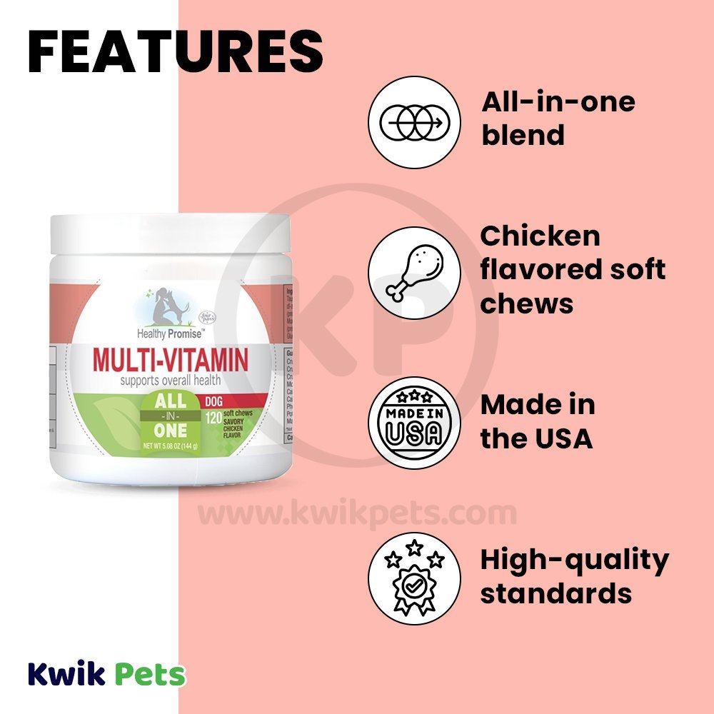 Features of Four Paws Healthy Promise Dog Multi-Vitamins Soft Chews Savory Chicken