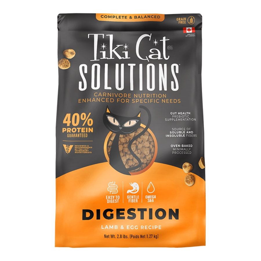 Tiki Pets Cat Solutions Digestion Grain-Free Dry Cat Food Lamb & Egg 2.8-lb, Kwik Pets