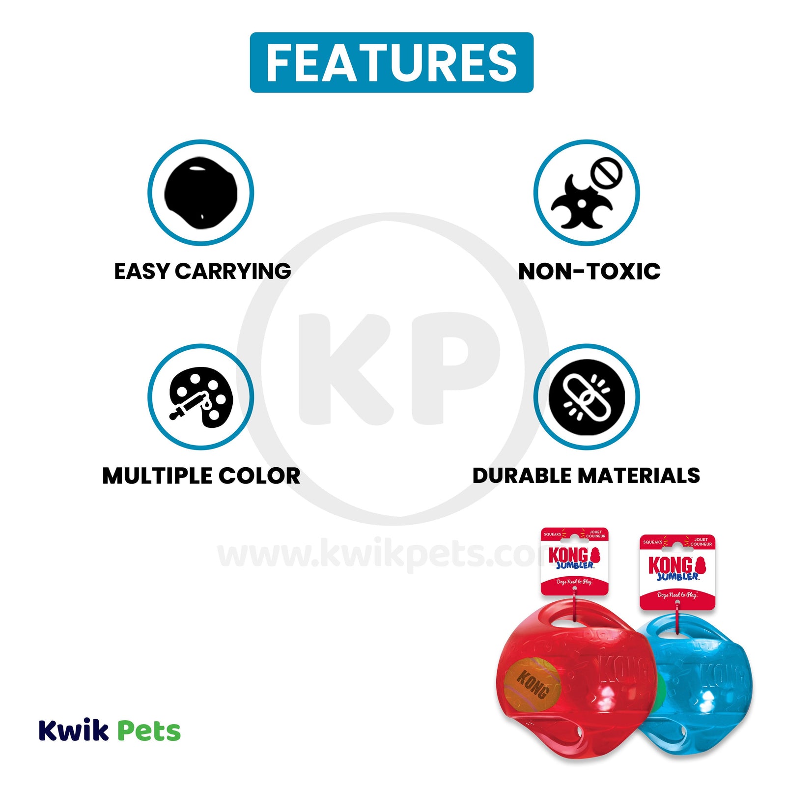 KONG Jumbler Dog Toy Ball Assorted Large/X-Large, Kwik Pets