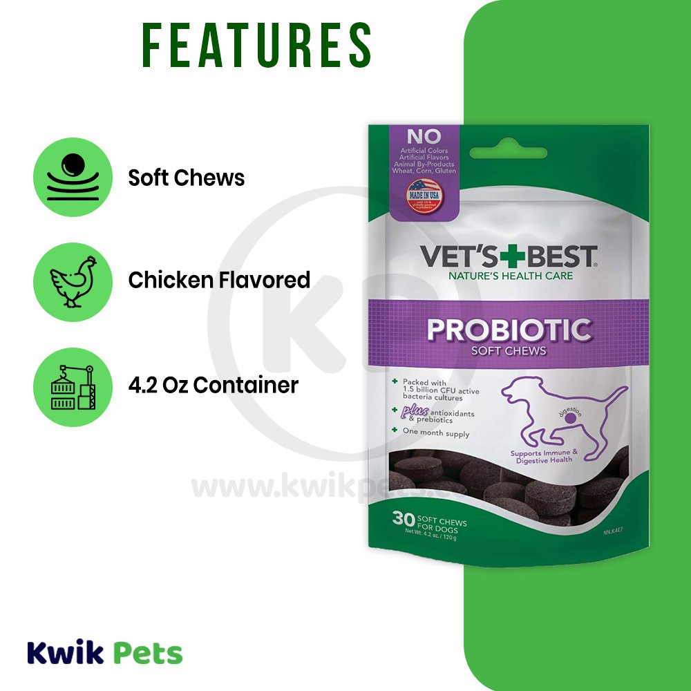 Vet's Best Probiotic Chicken Flavored Soft Chews Digestive Supplement for Dogs, 4.2 oz, Vet's Best