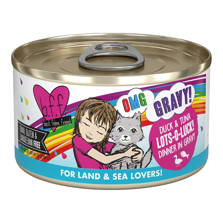 Weruva B.F.F. OMG Duck & Tuna Lots-O-Luck! Dinner in Gravy Wet Cat Food 2.8-oz, Kwik Pets