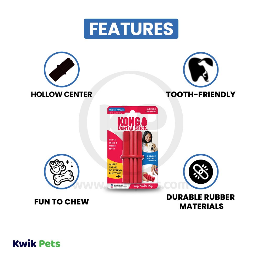 Features of KONG Dental Stick Chew Dog Toy Medium