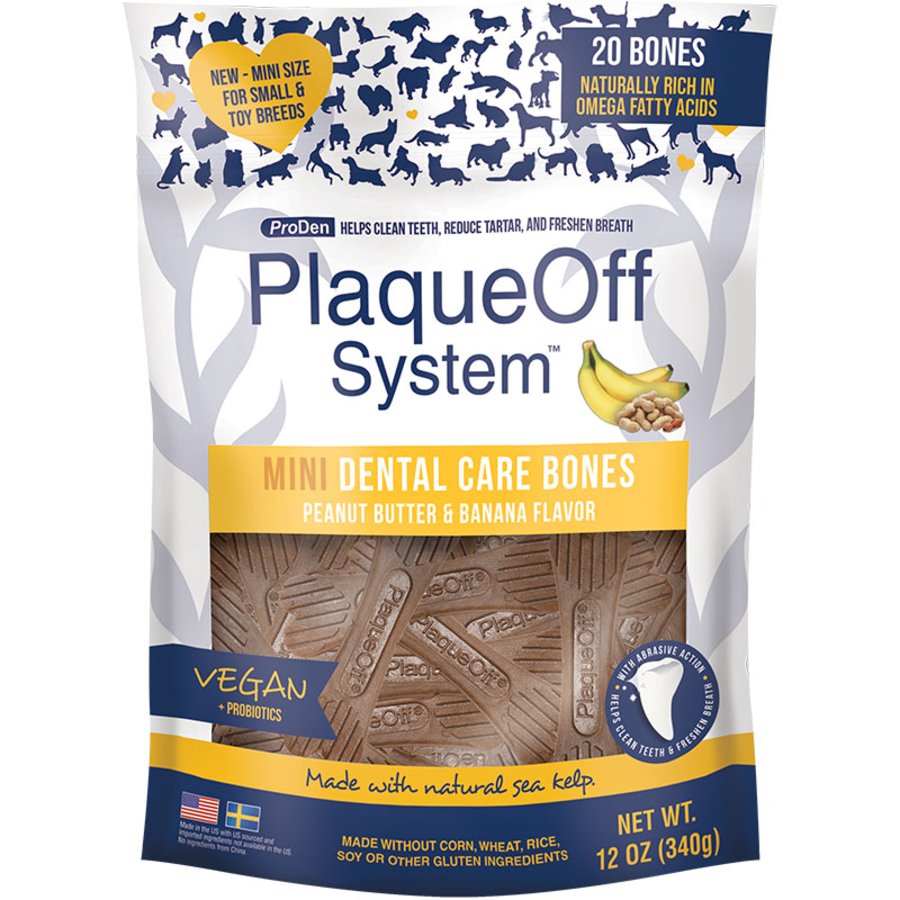 NaturVet Proden PlaqueOff System Dental Care Mini Dog Bones Peanut Butter & Banana 20 Count 12-oz