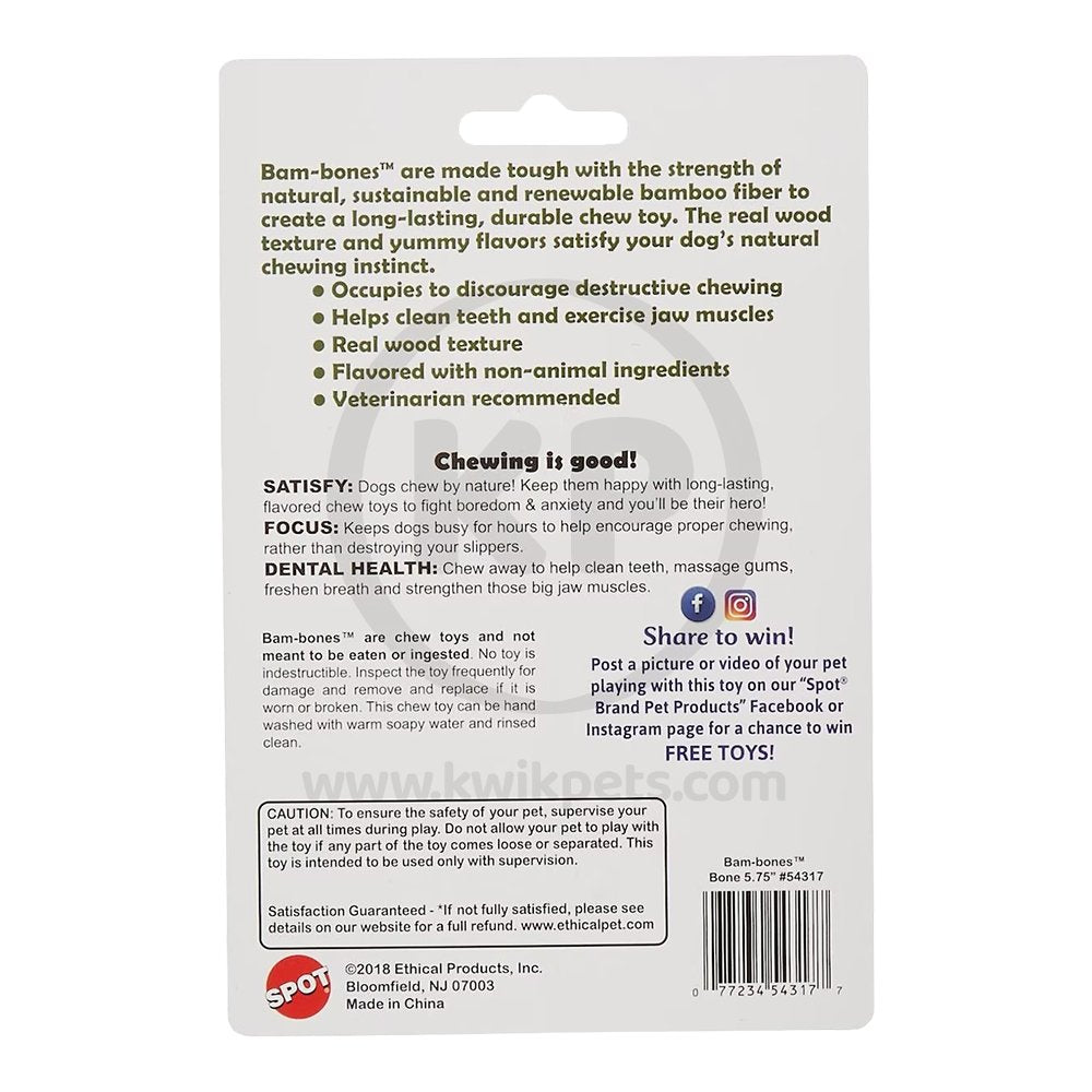 Ethical Pet Bam-bones Bone Bacon Tough Dog Chew Toy 5.75 in, Ethical