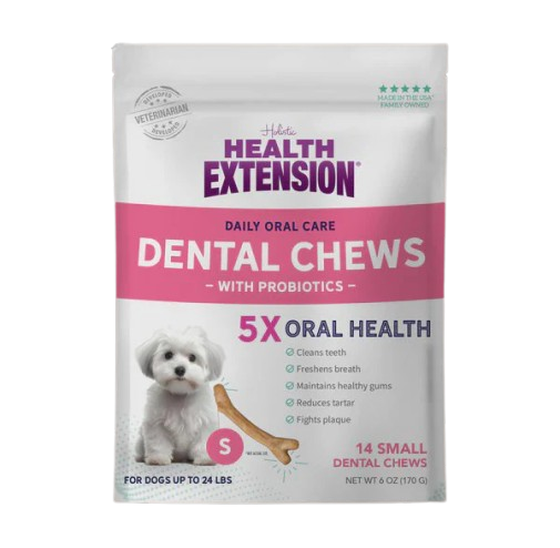 Health Extension Probiotic Dental Bones Small Dog Chews Treats 14 Count 6-oz