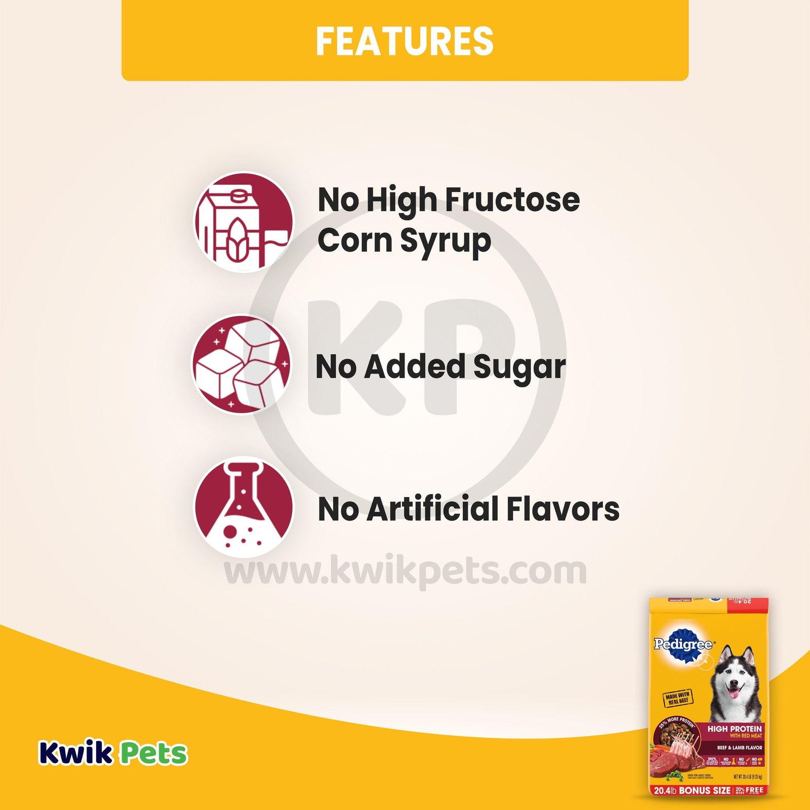 Features of Pedigree High Protein Adult Dry Dog Food Beef & Lamb 20.4 lb