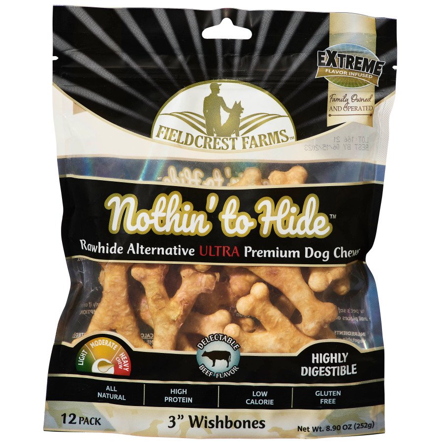 Fieldcrest Farms Nothin' To Hide Ultra Wishbone Dog Treat Beef 3 in 12 Count, Kwik Pets